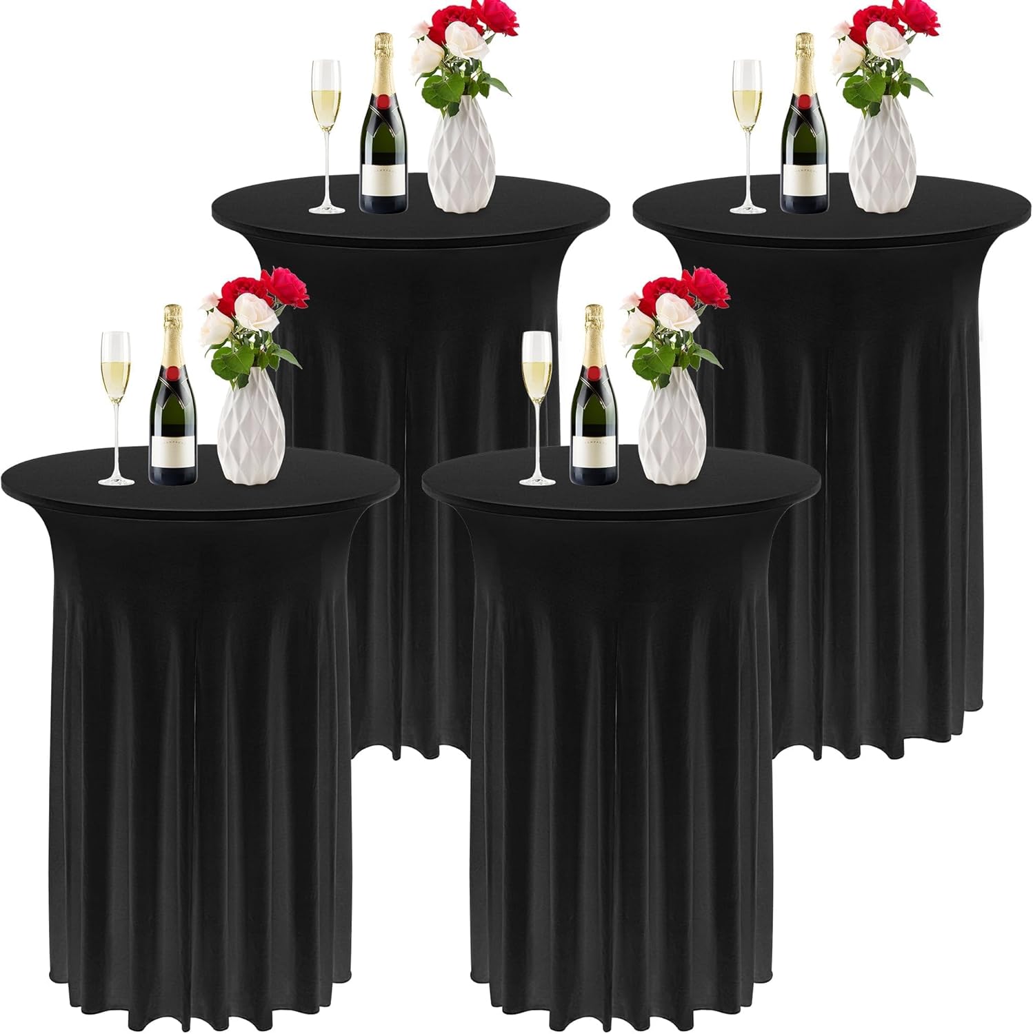 4 Pieces Black Cocktail Table Skirt for Elegant Events and Parties