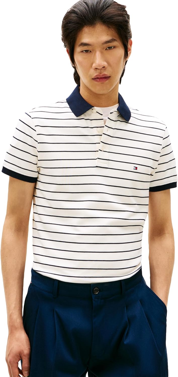 Tommy Hilfiger Mens Slim Fit Polo Shirts with Organic Cotton