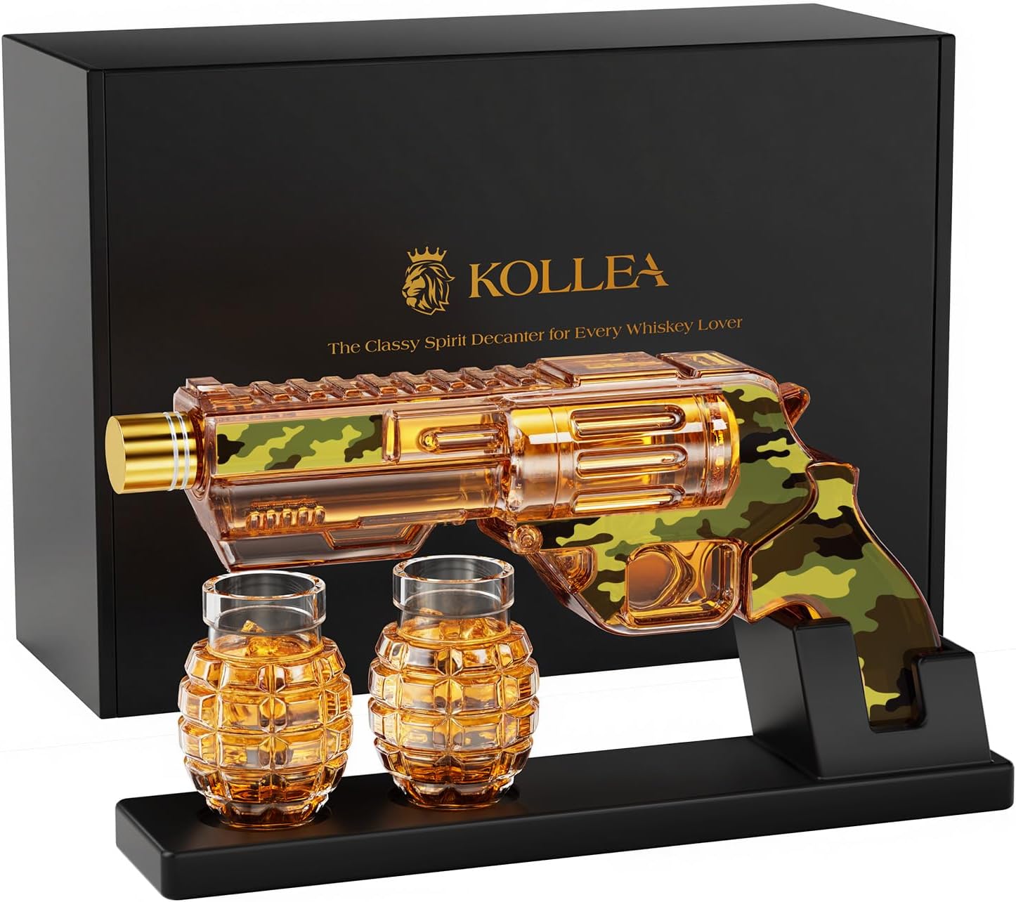 Kollea Camouflage Whiskey Decanter Set with Grenade Shot Glasses