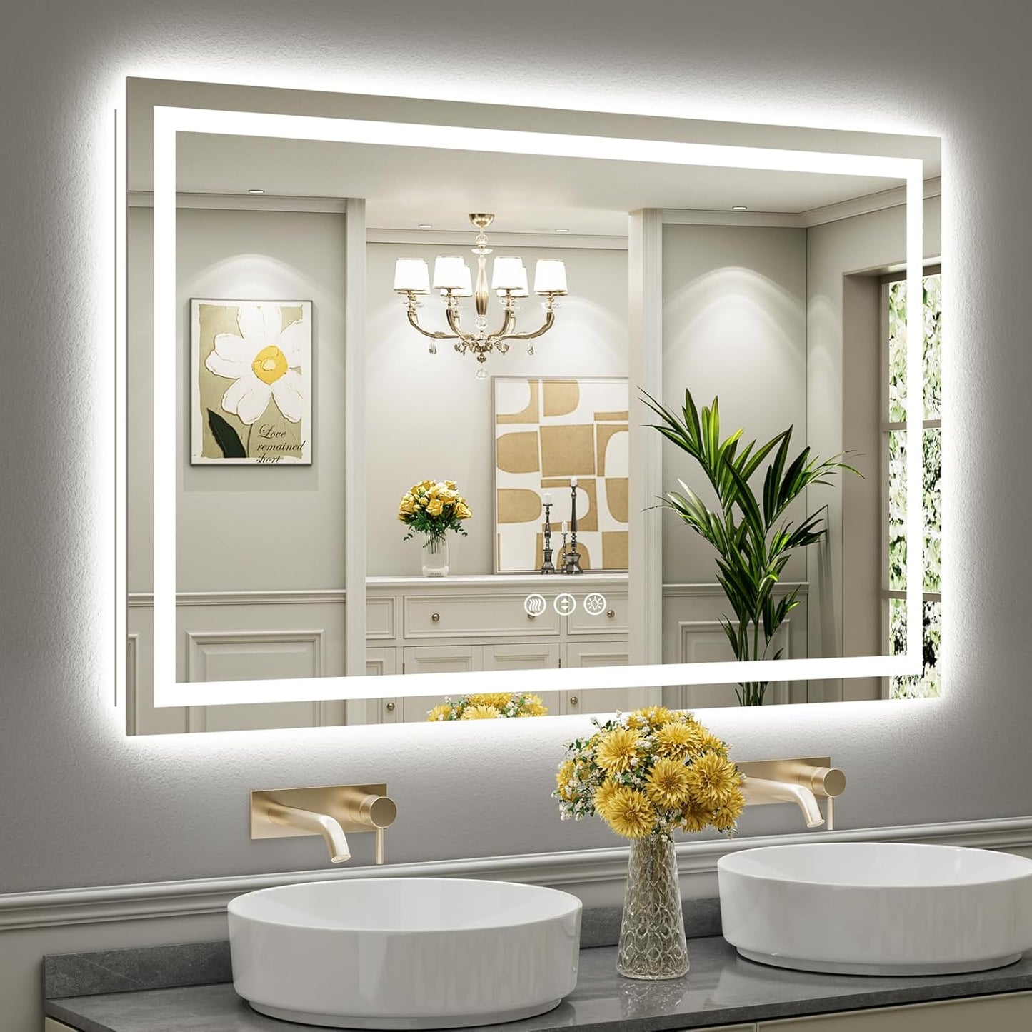 55x36 LED Bathroom Mirror with Lights, Anti-Fog & Dimmable