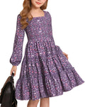 Girls Fall Long Sleeve Floral Square Neck Smock Tiered Dress GRACE