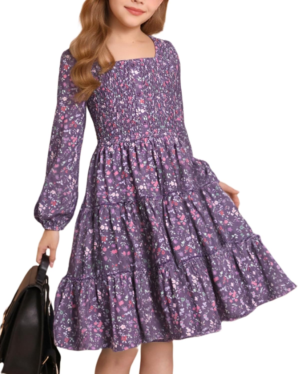 GRACE KARIN Girls Floral Long Sleeve Casual Holiday Dress
