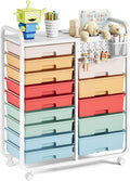 14 Drawer Rolling Cart with Tabletop & DIY Pegboard - Colorful Craft