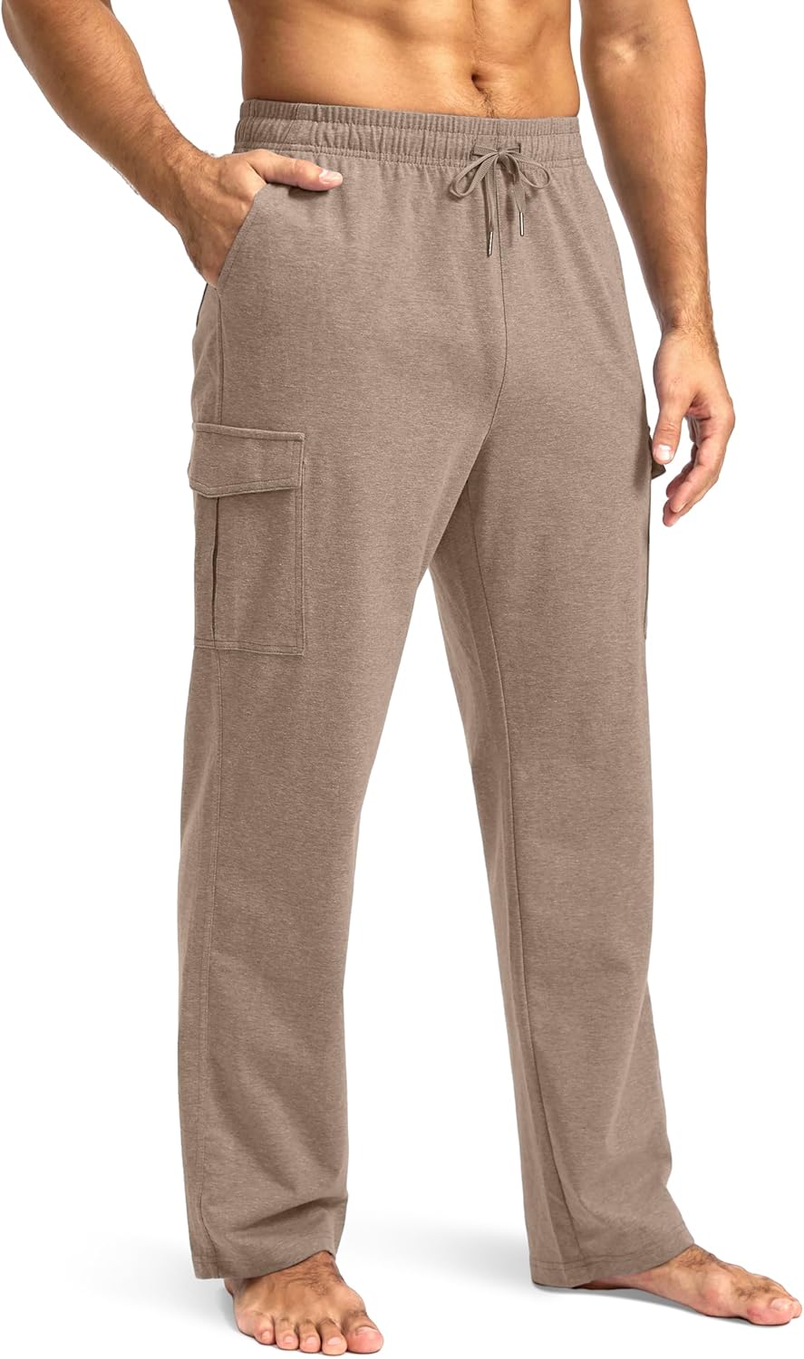 Pudolla Men's Cotton Sweatpants with Cargo Pockets for Comfort