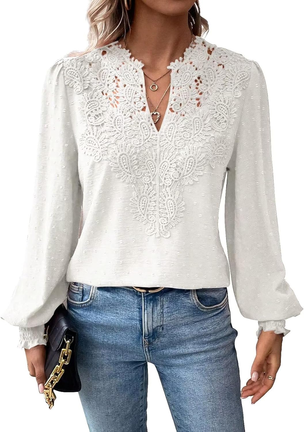 Womens Tops V Neck Boho Long Sleeve Shirts for Casual Style