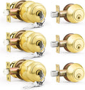 3 Pack Keyed Alike Front Door Knob and Deadbolt Set - Polished Brass