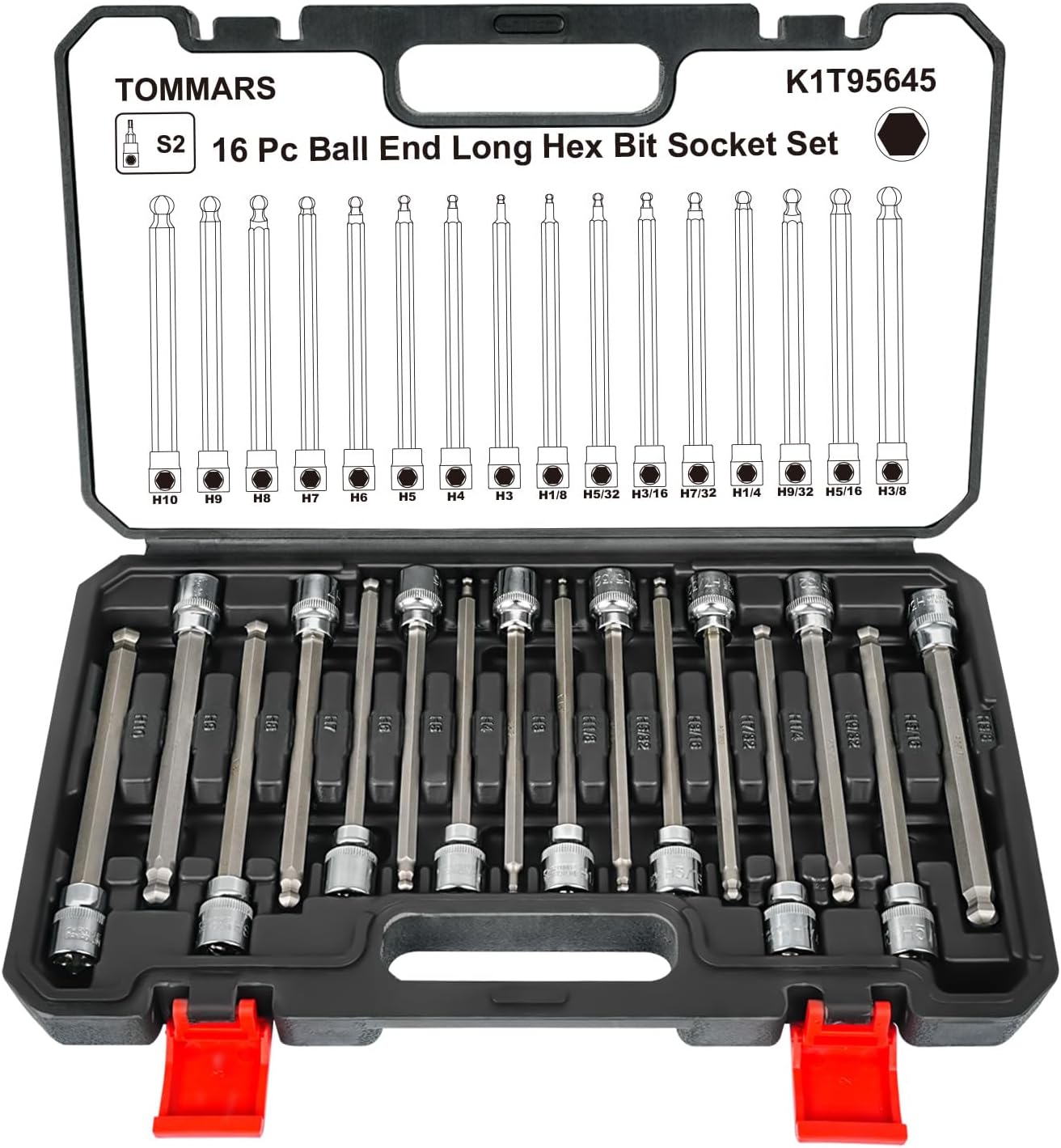 TOMMARS 16-Pc Long Hex Bit Socket Set for Precision Repairs