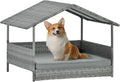 Lyromix Wicker Dog House with Canopy - Elevated Outdoor Rattan Bed