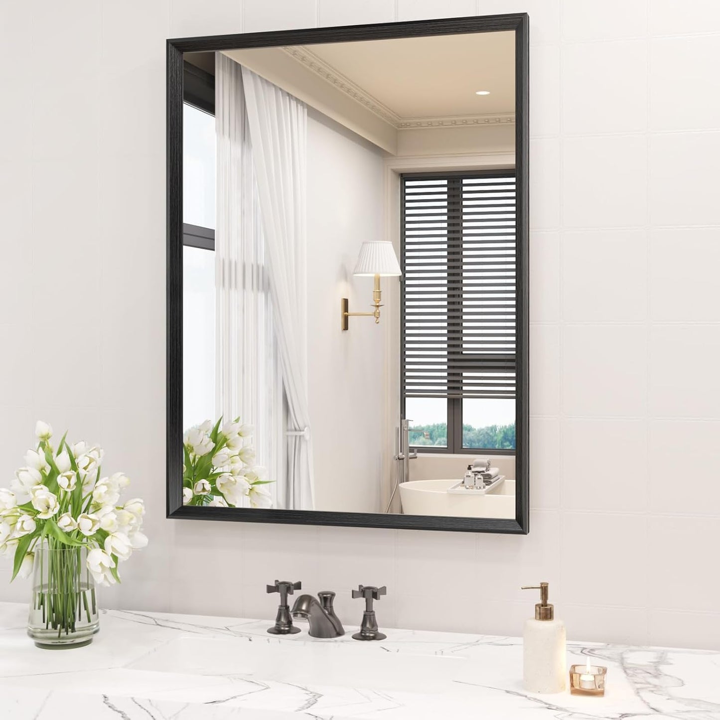 30x36 Inch Bathroom Mirror with Matte Black Frame for Elegance