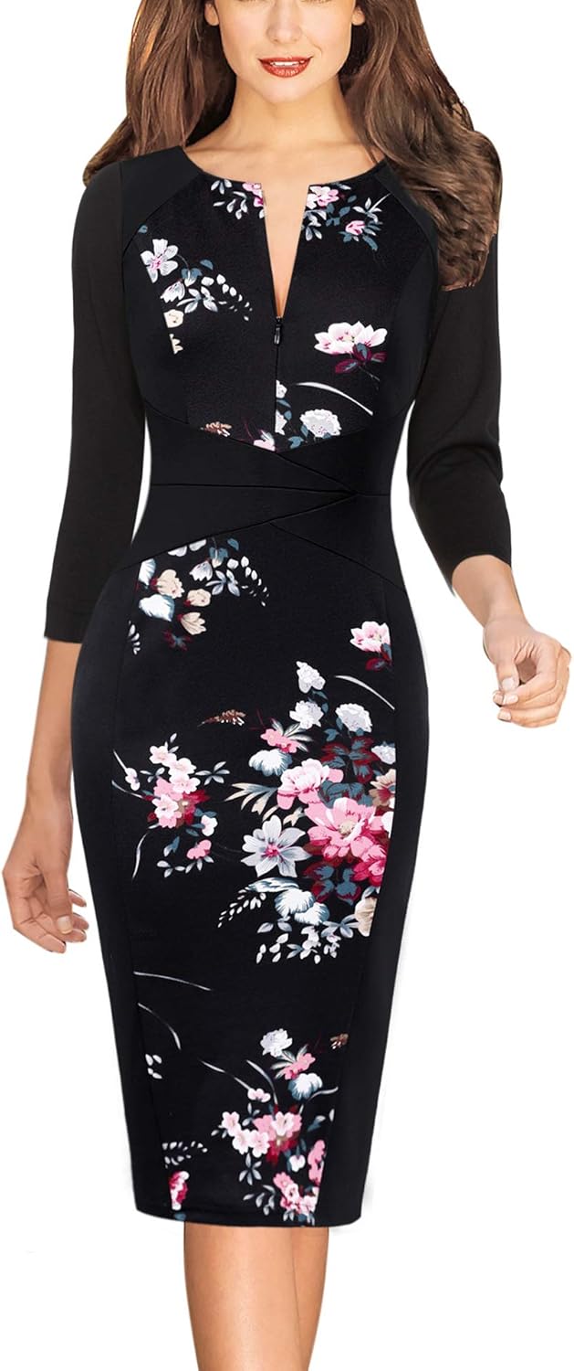 VFSHOW Womens Slim Zipper Up Bodycon Pencil Dress for Work
