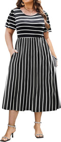 IN'VOLAND Plus Size Short Sleeve A-Line Midi Dress - Flowy Comfort