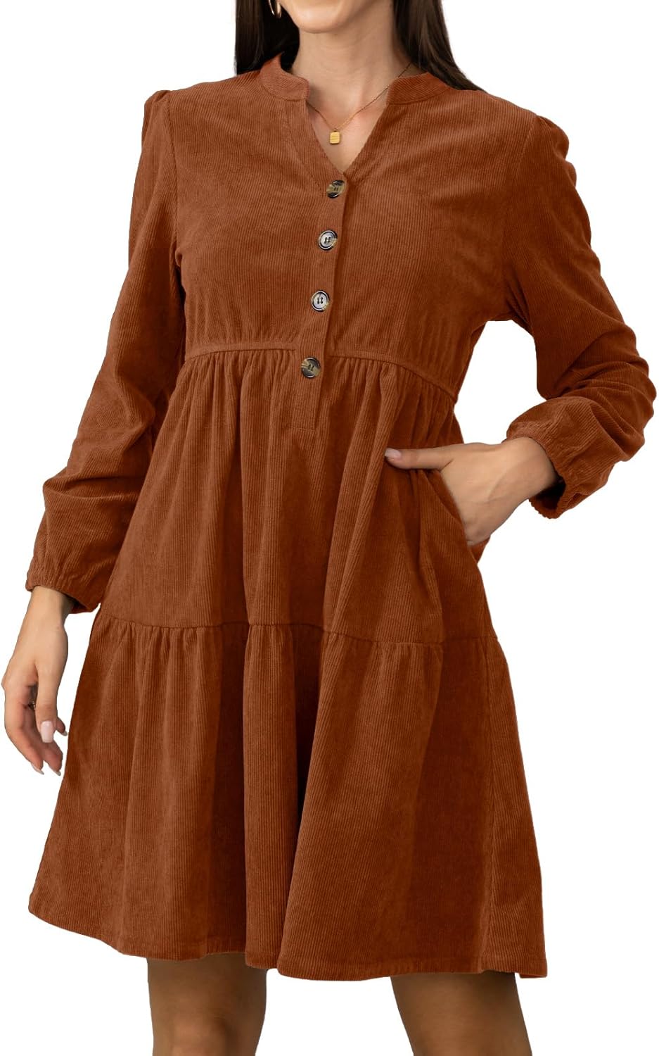 Stylish Women's Long Sleeve Corduroy Dress for Work & Play