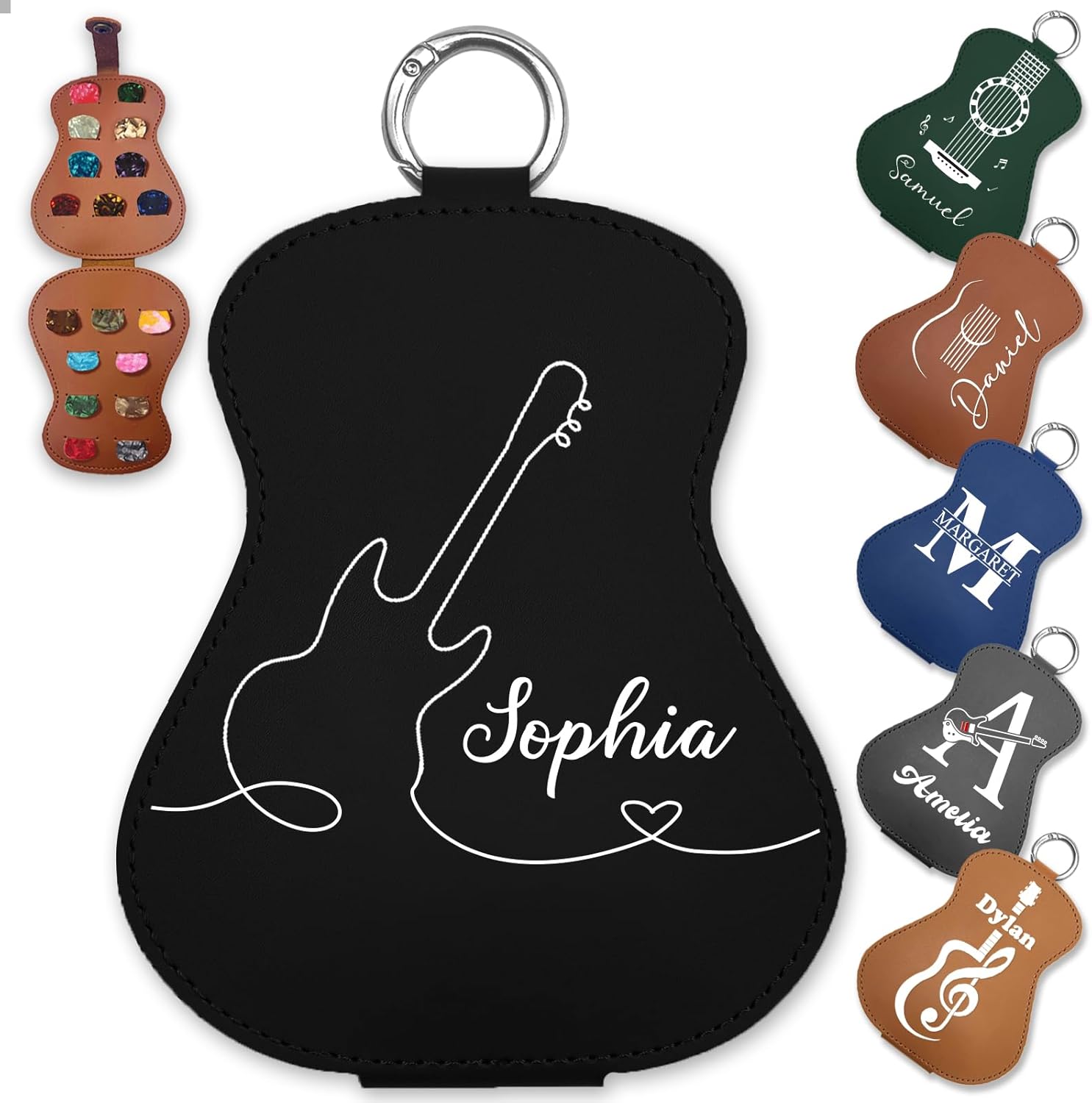 Personalized Leather Guitar Pick Holder Keychain - MESHELEY
