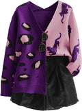 Leopard Tiger Print V Neck Cardigan - Cozy Color Block Button Down