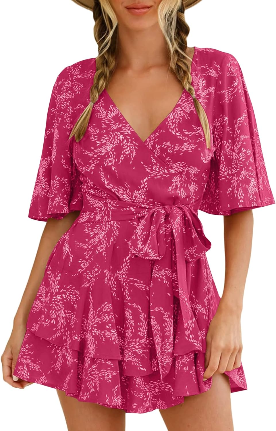 AIMCOO Womens Summer Short Flared Sleeve Romper for Style