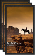 14x24 Picture Frame Set of 3 - Lightweight Black Engineered Wood