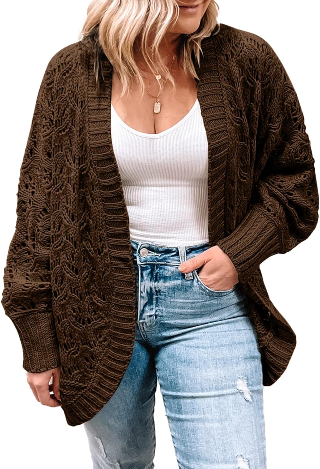 Eytino Womens Plus Size Crochet Cardigan Sweater for All Occasions