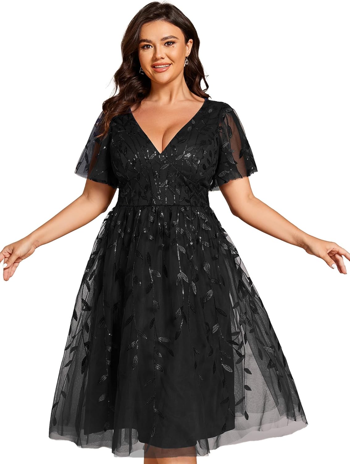 Flattering Plus Size Midi Wedding Guest Dress - Ever-Pretty