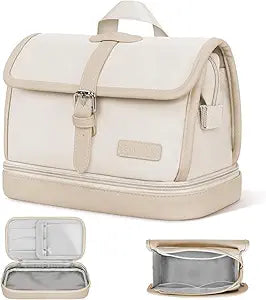ETRONIK Flap Makeup Bag - Large Leather Travel Organizer