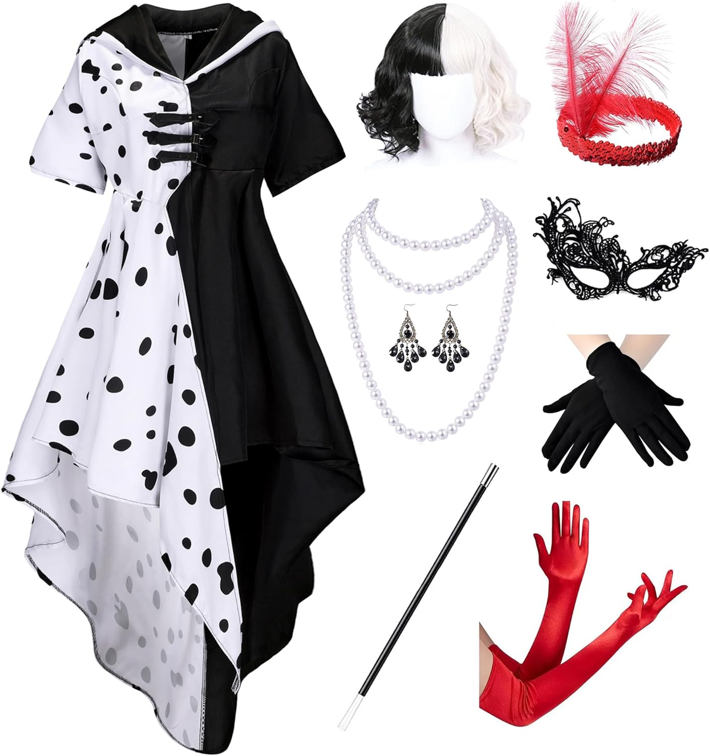 Dalmatian Black and White Costume Dress with Accessories for Parties