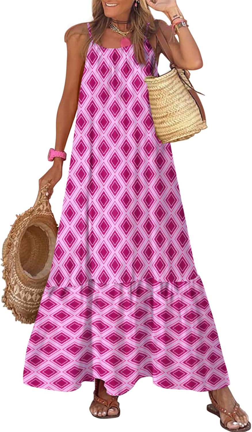 Dokotoo Women Summer Maxi Dress with Spaghetti Straps and Ruffles