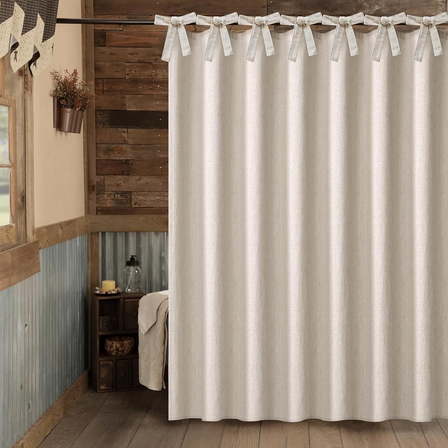 Boho Linen Shower Curtain - Rustic Elegance