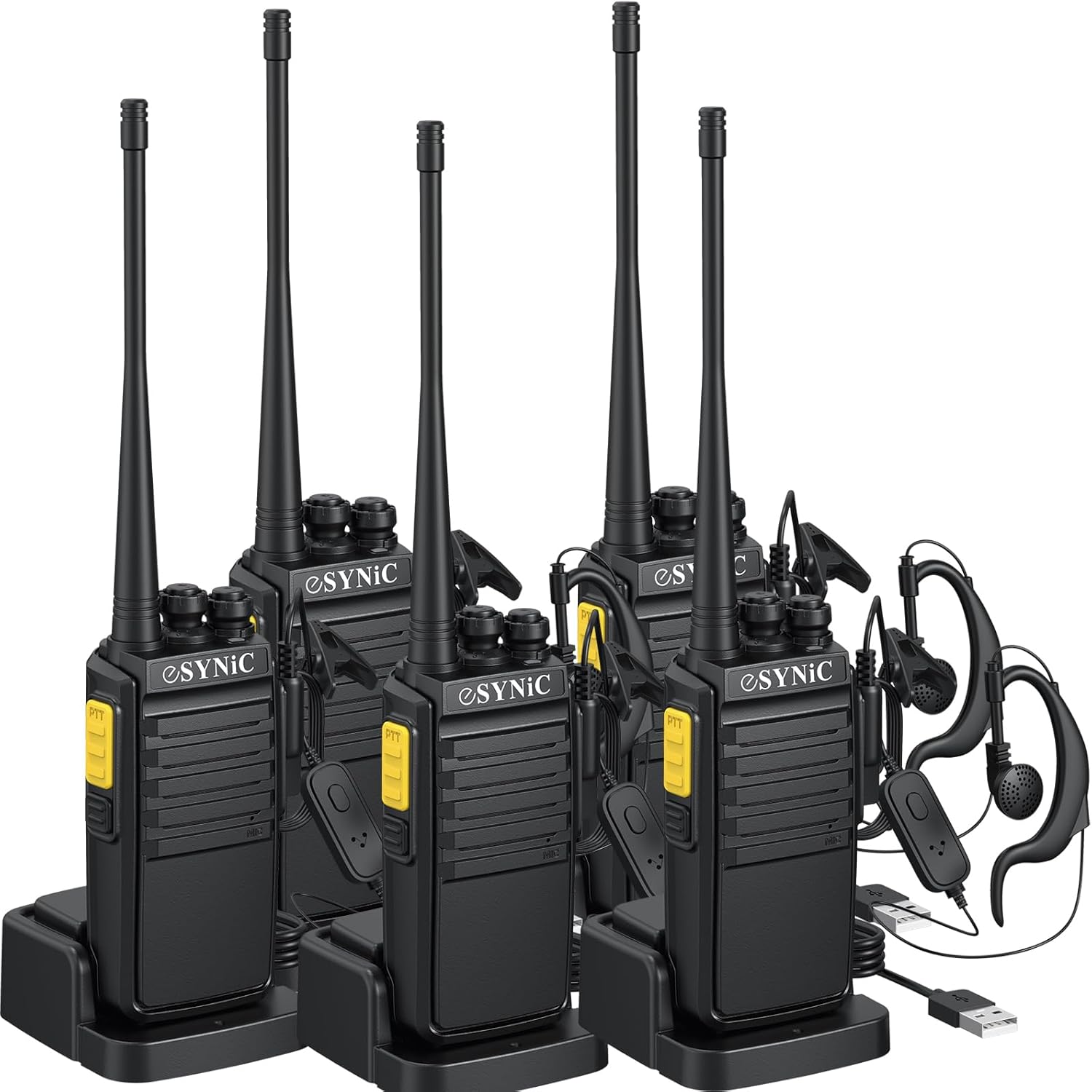 eSynic 5-Pack Walkie Talkies with Long Range and Noise Reduction