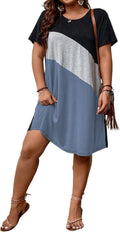 Plus Size Women's Colorblock Short Sleeve T Shirt Dress - Casual