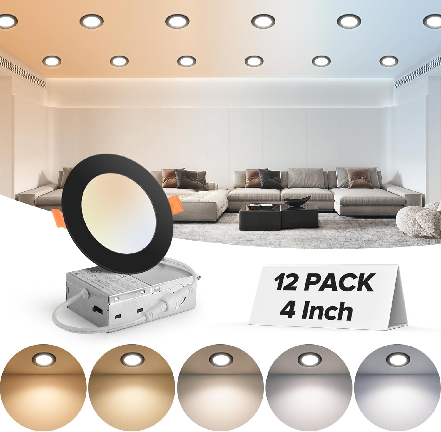 MAILCOS 12 Pack 4 Inch Ultra-Thin LED Recessed Ceiling Light