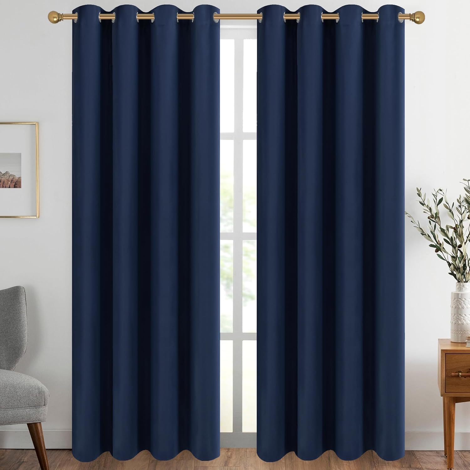 Diraysid Navy Blue Grommet Blackout Curtains for Better Sleep