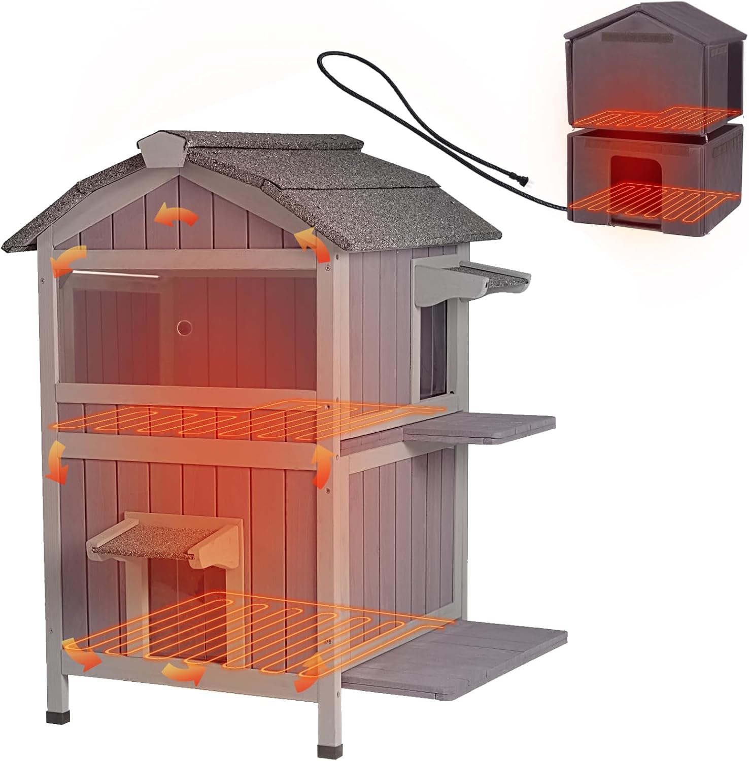GUTINNEEN Heated Outdoor Cat House for Winter Weatherproof Shelter