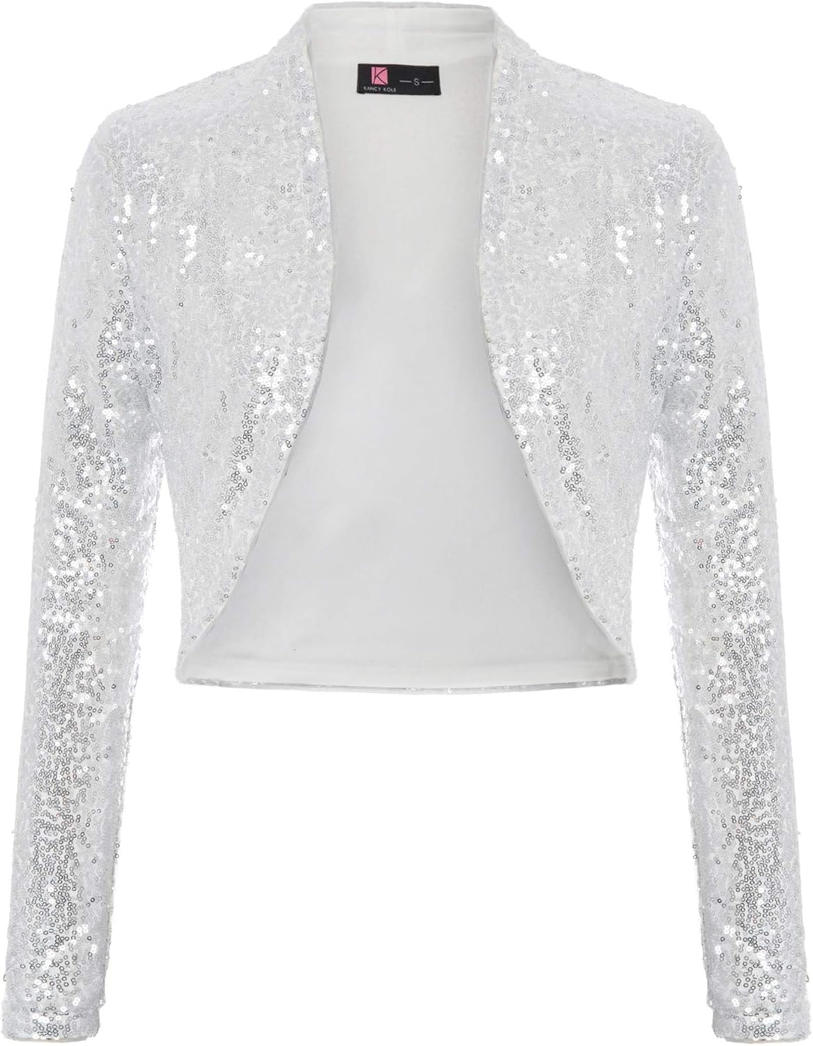 KANCY KOLE Women's Sequin Shrug Long Sleeve Open Front Bolero