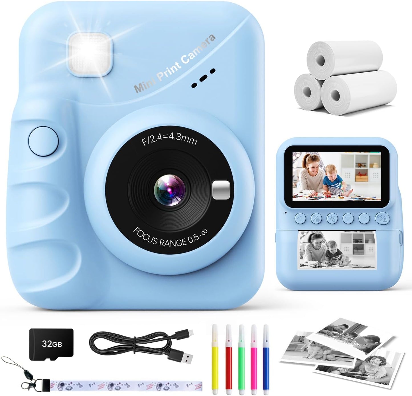 Kids Camera Instant Print with 3.0ft' Screen and 48MP Photos