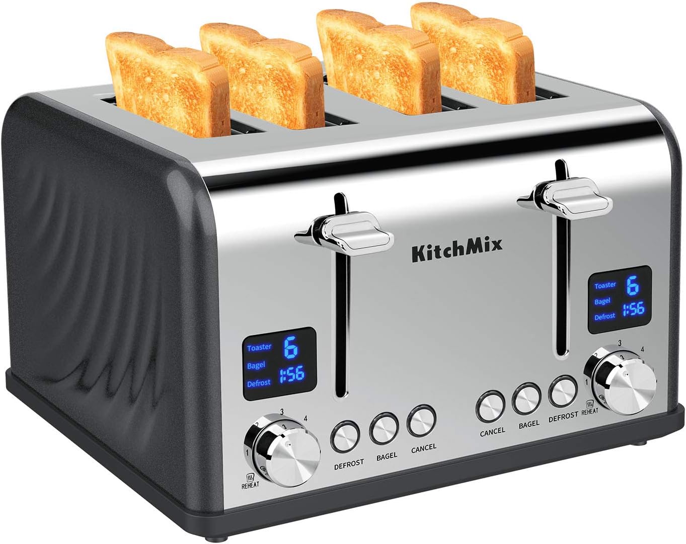 Stainless Steel 4 Slice Toaster with LCD Timer and Dual Controls