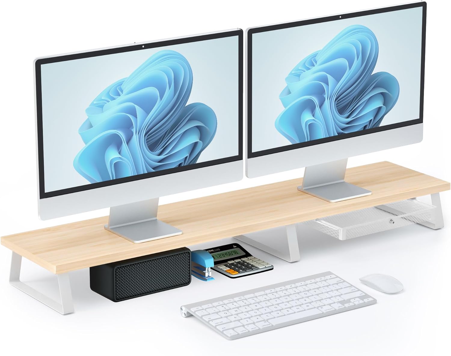 Large Dual Monitor Stand Riser for Enhanced Workspace Organization