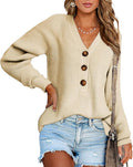 Women V Neck Button Down Sweater - Soft Ribbed Knit Casual Fit