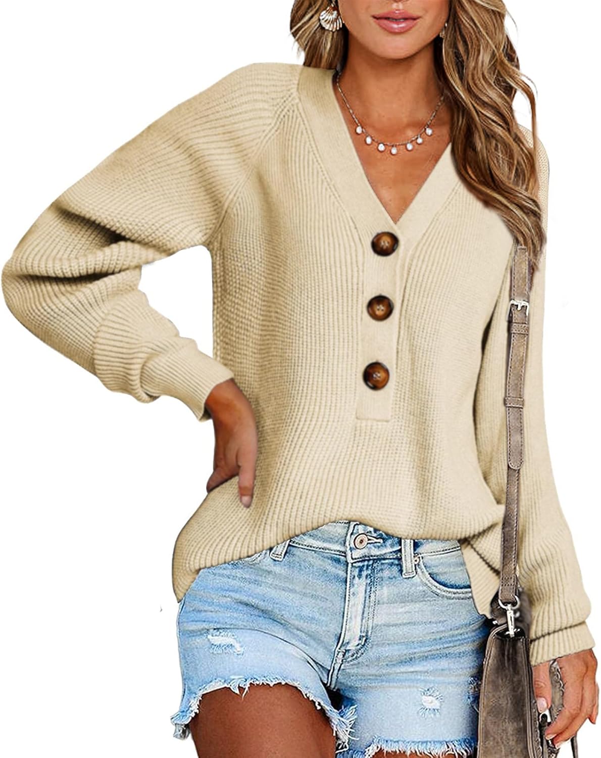 BTFBM Women Long Sleeve V Neck Button Down Sweater for 2023