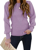 TECREW Womens Puff Sleeve Crew Neck Pullover Sweater - Slim Cozy Fit