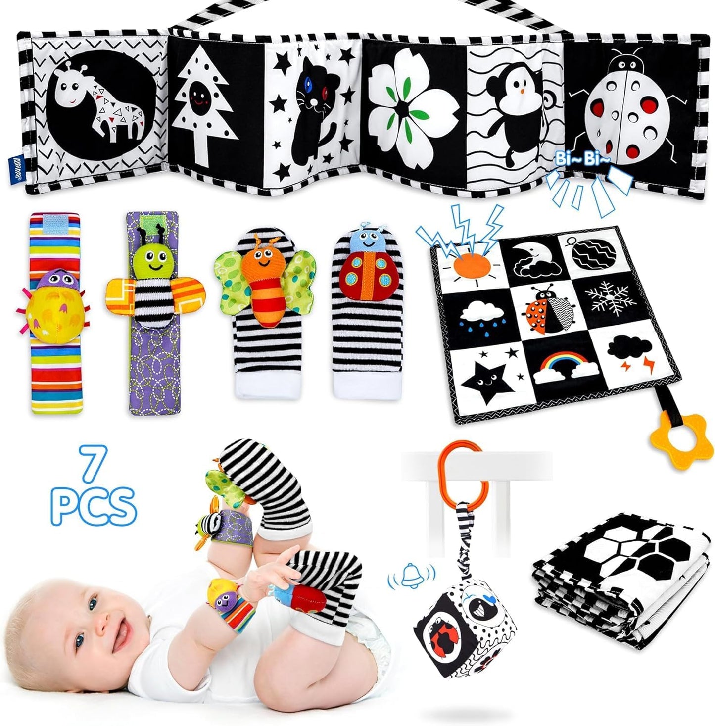 Montessori Black & White Baby Toy Set - Visual Stimulation for Early Development