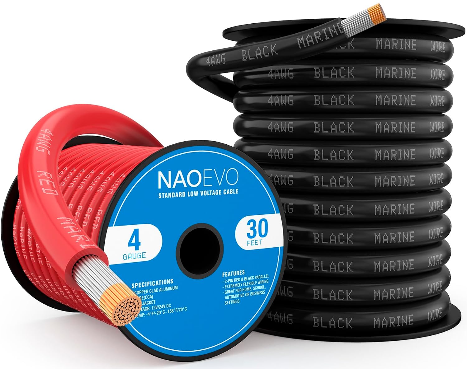 NAOEVO 4 Gauge Marine Wire for Boats, RVs, and Solar Systems
