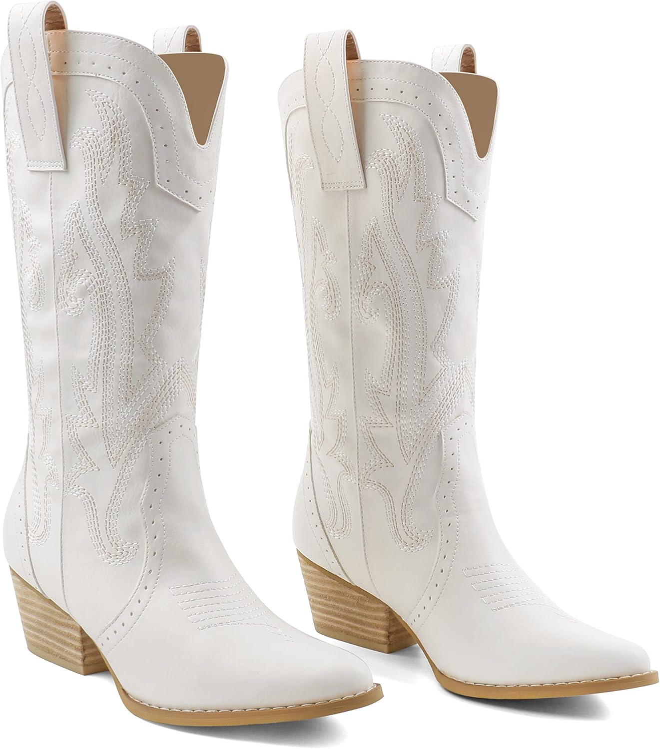 Zzheels Women Mid-calf Cowboy Boots with Chunky Heels Style