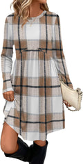 OFEEFAN Long Sleeve Empire Waist Tunic Dress with Pockets (Style DYJY)