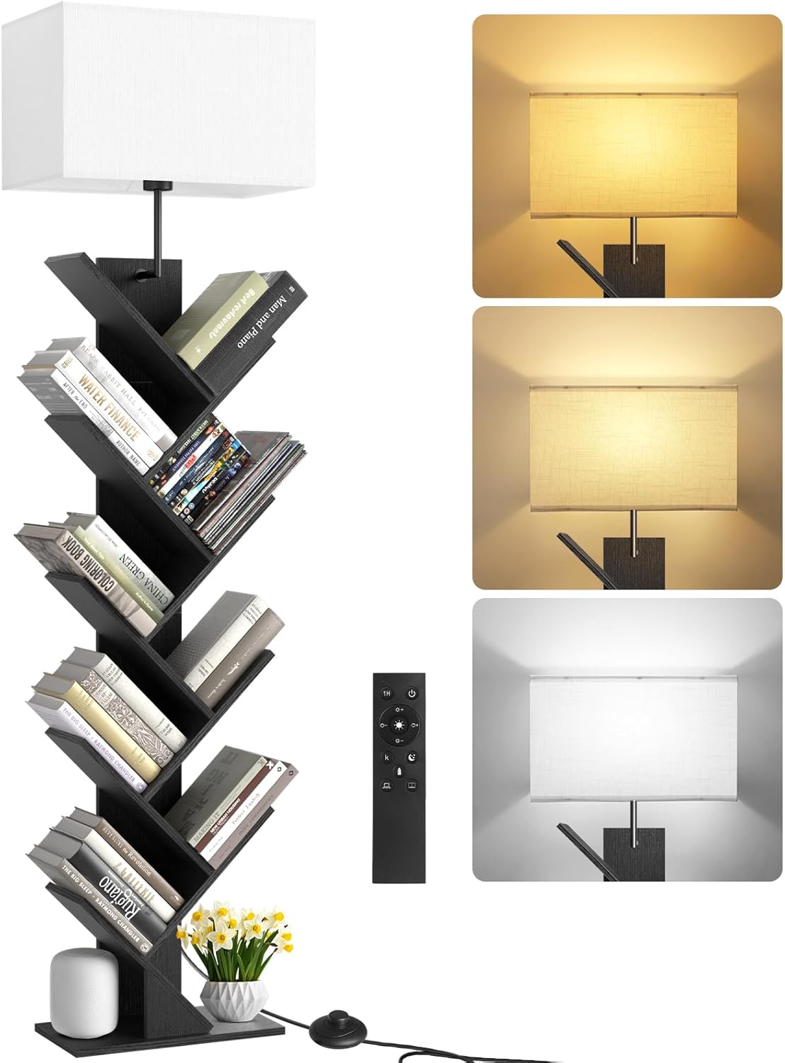 9 Tier Tree Bookshelf with Light and Remote for Small Spaces
