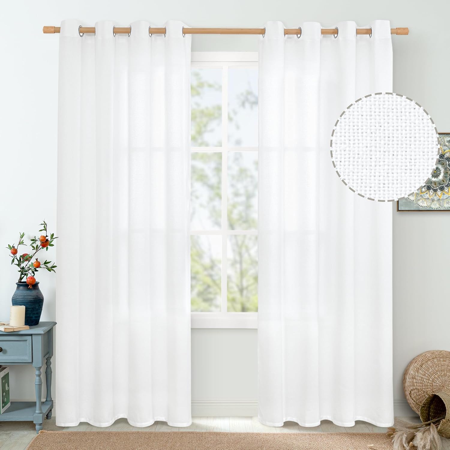 QUEMAS Linen Curtains Set - Farmhouse Style, Light Filtering, 84 Length