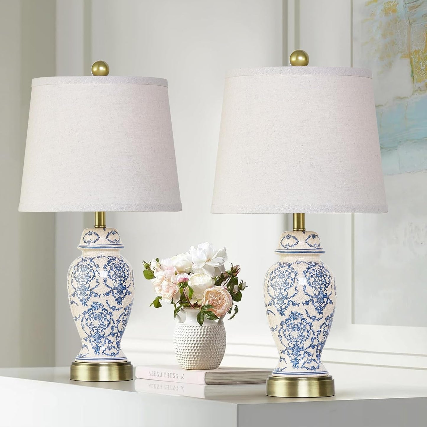 Chinoiserie Ceramic Table Lamps Set of 2 for Living Room Decor
