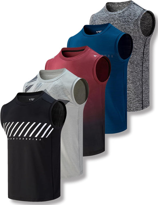 Pack of 5 Men's Stretch Cool Dry Muscle Tank Tops for Workouts