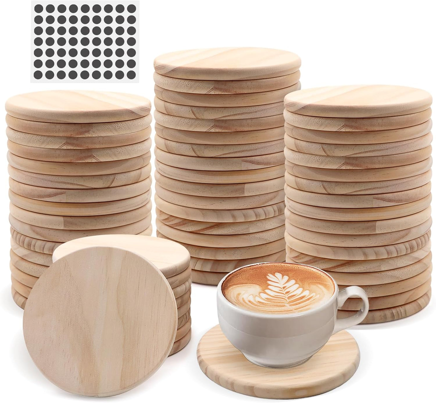 60 PCS Unfinished Round Wood Coasters for DIY Crafts and Decor
