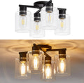 YYT Semi Flush Mount Ceiling Light 4-Light Black Farmhouse - Bright