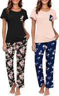 Ekouaer 2 Pack Womens Pajama Sets Soft Sleepwear with Pockets