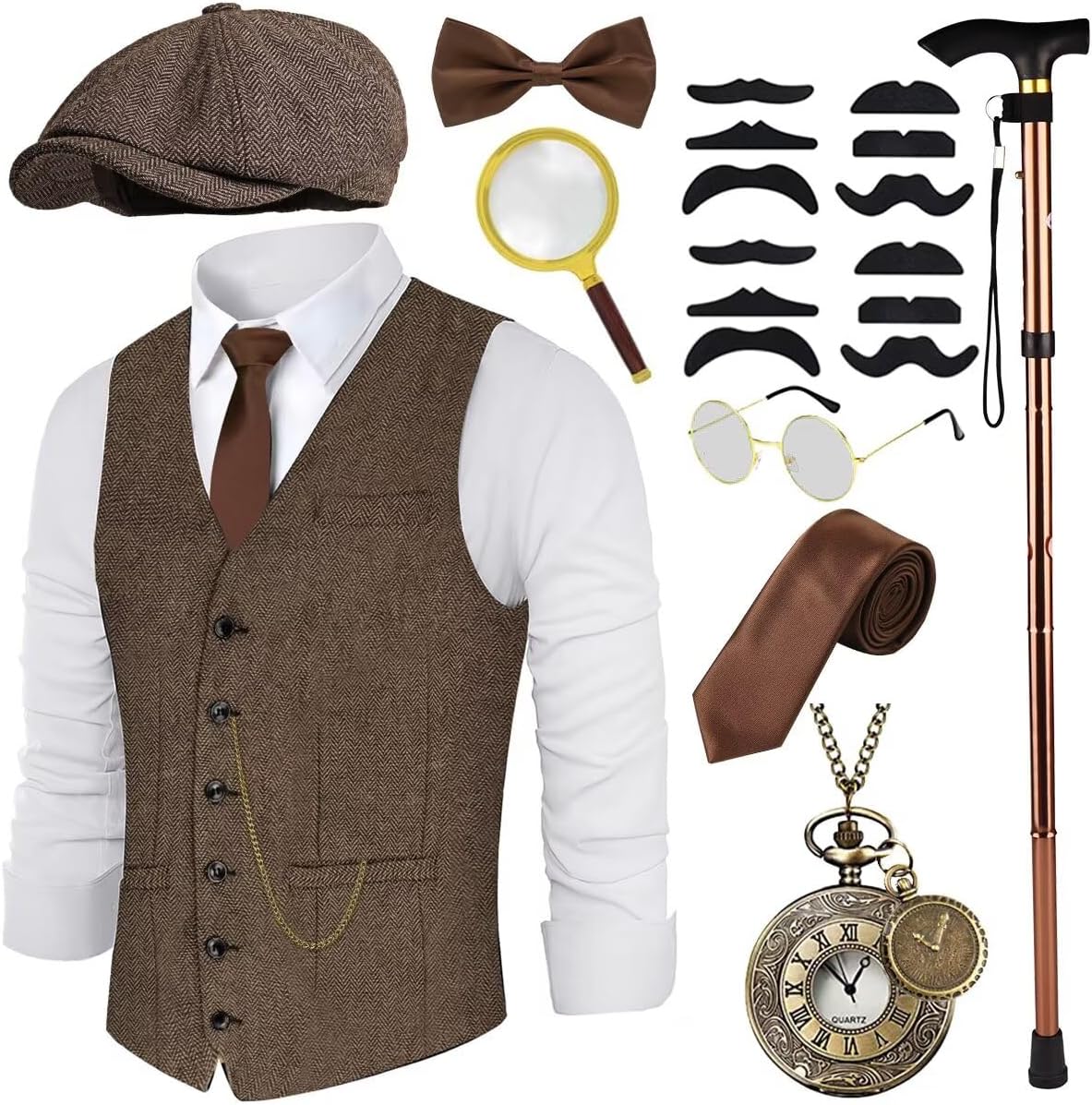 1920s Mens Costume Set with Accessories for Roaring 20s Fun